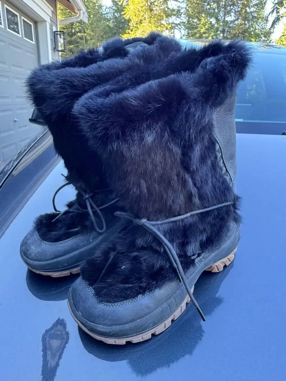 Ulu CRO-11W Black Leather Fur Winter Snow Boots Women's Size 7
